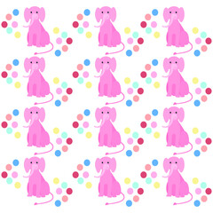 Pink baby elephant pattern in cartoon style on a white background. Vector graphic element. Cartoon vector illustration. Doodle Kids Style Vector Greeting Card