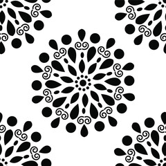 abstract floral art is in  seamless pattern isolated on black and white background
