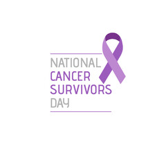 Purple ribbon, Cancer awareness symbol. Illustration of 7 June National Cancer Survivors Day.