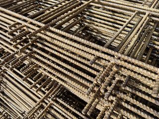 Deformed steel used in road construction (rusted steel)