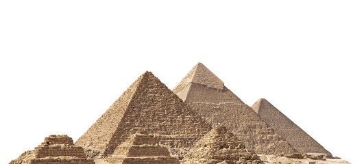 The Giza pyramid complex, also called the Giza Necropolis, isolated on white background. Greater Cairo, Egypt. - obrazy, fototapety, plakaty