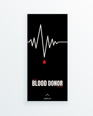 World Blood Donor Day annually celebrated on June, 14th. Minimal vertical story template with the cardiogram curve