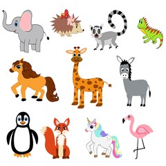 Cute animals set illustration, vector collection: farm animals,sea animals wild animals,