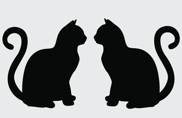 black silhouette of two cats. black cat drawing