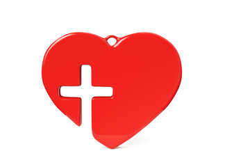 Christian cross and heart icon isolated on purple background. Happy Easter. Minimalism concept. 3d illustration 3D render