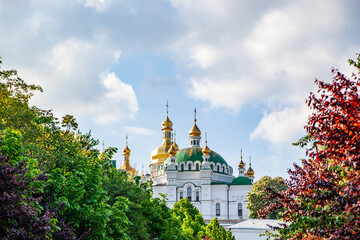 Fototapeta na wymiar Ukraine, Kyiv - May 7, 2019: Christian church with golden domes