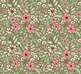 Möbelaufkleber Simple cute pattern in small white and pink flowers on light gray background. Liberty style. Ditsy print. Floral seamless background. The elegant the template for fashion prints. © ann_and_pen