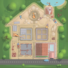 vector house building (top view)