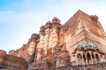 Mehrangarh Fort UNESCO World heritage site landmark for tourism in Jodhpur blue city Rajasthan India