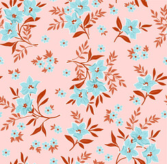 Fototapeta na wymiar Vector seamless pattern. Pretty pattern in small flower. Small light blue flowers. Light beige background. Ditsy floral background. The elegant the template for fashion prints.