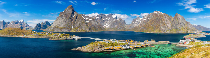 Island of Hamnoy, Lofoten Islands, northern Norway. Norwegian fishing village with  Fjord and...