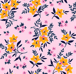 Elegant floral pattern in small yellow flower. Liberty style. Floral seamless background for fashion prints. Ditsy print. Seamless vector texture. Spring bouquet.