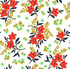 Fototapeta na wymiar Seamless floral pattern for design. Small-scale orange flowers. White background. Modern floral texture. A allover floral design in bright colors. The elegant the template for fashion prints.