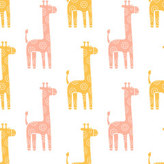Trendy childish seamless vector pattern with giraffes. Pattern in Scandinavian style.