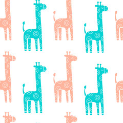 Trendy childish seamless vector pattern with giraffes. Pattern in Scandinavian style.