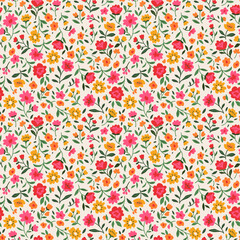 Cute floral pattern in the small flower. Ditsy print. Seamless vector texture. Elegant template for fashion prints. Printing with small orange flowers. White background.