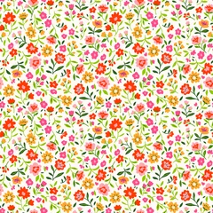 Fotobehang Kleine bloemen Vector naadloos patroon. Mooi patroon in kleine bloem. Kleine rode en gele bloemen. Witte achtergrond. Ditsy bloemenachtergrond. De elegante sjabloon voor modeprints.