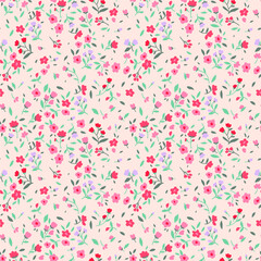 Bloemenpatroon. Mooie bloemen op witte achtergrond. Bedrukking met kleine pastelkleurige bloemen. Ditsy print. Naadloze vectortextuur. Lente veld.