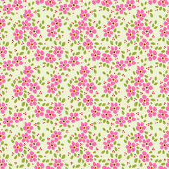 Obraz na płótnie Canvas Vector seamless pattern. Pretty pattern in small flower. Small pink flowers. Pale green background. Ditsy floral background. The elegant the template for fashion prints.