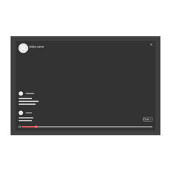 A screenshot of a video playback screen in social networks, with chat, buttons, on a white background. For your website, application, user interface. Vector illustration.