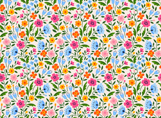 Fototapeta na wymiar Elegant floral pattern in small colorful flower. Folk style. Floral seamless background for fashion prints. National traditional print. Seamless vector texture. 