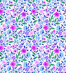 Cute floral pattern in the small flower. Ditsy print. Seamless vector texture. Elegant template for fashion prints. Printing with small lilac flowers. White background. © ann_and_pen