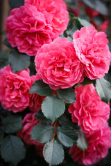 Pink roses. Background of blooming roses. garden of roses. Nature.