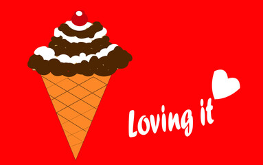 Vector image of an ice cream decorated with chocolate. Food and illustration.