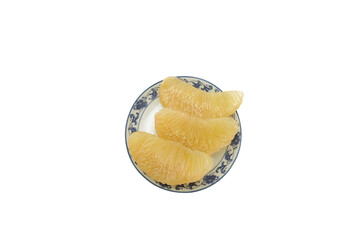 Fresh peeled pomelo on white background with clipping path