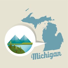 Michigan map with michigan lake icon