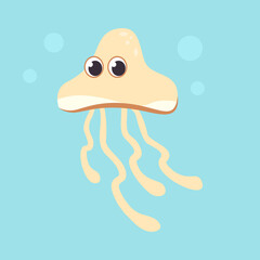 Jellyfish in water flat icon. Coelenterate, underwater animals, wildlife. Sea cartoon characters concept. illustration can be used for topics like animals, marine life, fauna