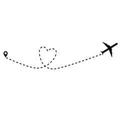 airplane route on white background. flat style. love travel route sign. romantic travel concept. love airplane route symbol.