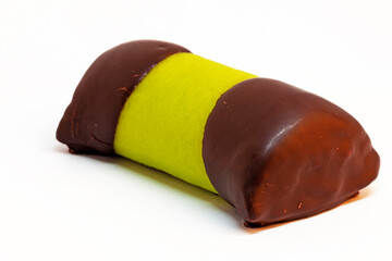 pastry called vacuum cleaner or punch roll with chocolate and marzipan