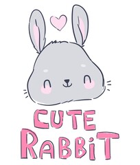 Hand Drawn Cute Bunny, print design rabbit, children print on t-shirt.