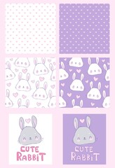 Hand Drawn Set Cute Bunny Pattern seamless, print design rabbit, children print on t-shirt. Vector