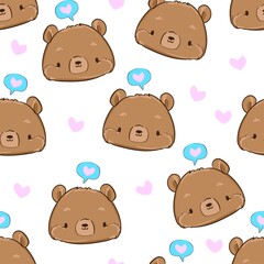Obraz premium Cute Teddy Bear and heart Pattern Seamless Vector Illustration. Print Textile Design for Children