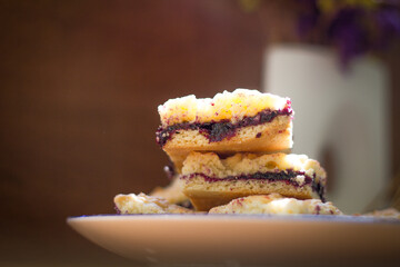Baked grated pie with currant jam vegetarian. Homemadi cake