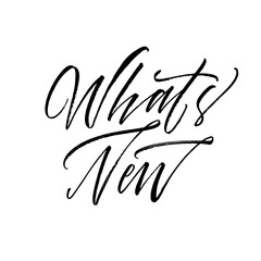 What's new card. Modern vector brush calligraphy. Ink illustration with hand-drawn lettering. 