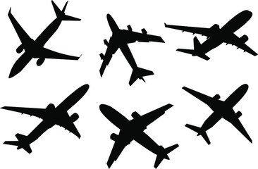 Black silhouettes of set airplanes.Vector EPS8.