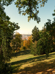 Park on Petřín Hill in Prague. Autumn landscape.