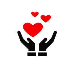 Heart in hand icon in trendy flat style isolated on white background. Healthy symbol for your web site design, logo, app, UI. Vector illustration, EPS10

