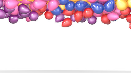 Colorful Balloon Floating on white background. Multicolored Flying balloons. Helium Balloons rising in the air. Birthday, Valentines, Anniversary concept.