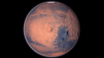 Mars Planet Rotating in the outer space.. Orbiting Planet Mars. Traveling to the red planet Mars in space. Seamless loop. Elements of this video furnished by NASA.
