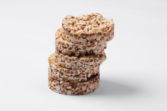 Stack of Whole grain crispbreads on white background