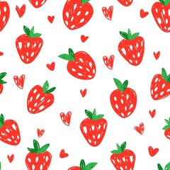 Strawberries and heart on a white background. Print design for textiles. Pattern seamless fruit. vector