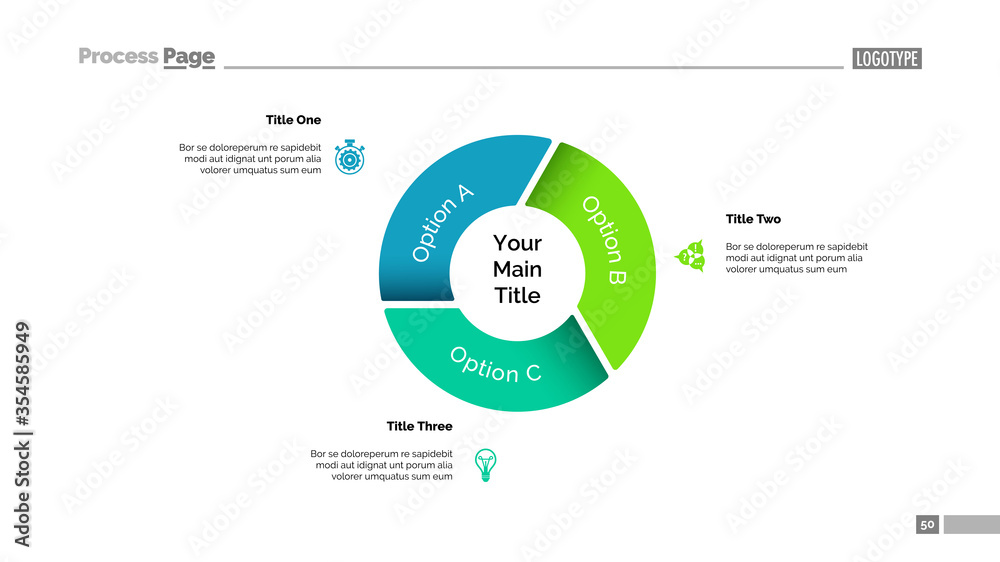 Wall mural Pie chart with three elements. Diagram, option graph, layout. Business data. Creative concept for infographics, presentation, project. Can be used for topics like marketing, analysis, workflow.