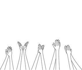 Hands applaud. Black outline, hand made, doodle. Hands clap their hands. Vector illustration, flat design isolated on white background, eps 10.