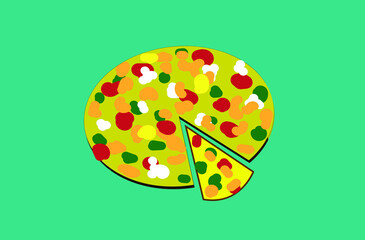 Vector image of sliced whole pizza.