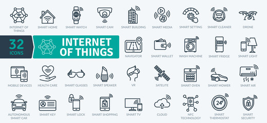 Internet Of Things icons Pack. Thin line Collection Smart Technology icons