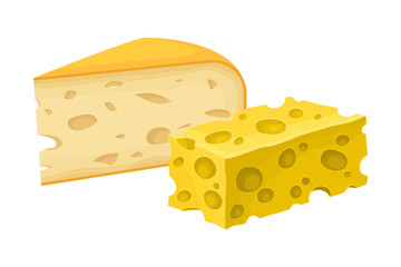 Slab of Cheese with Holes Isolated on White Background Vector Composition